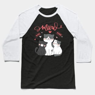 Grey Pink Cartoon Cute Meow Cat Baseball T-Shirt